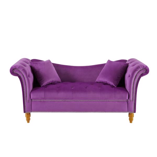 Velvet Sofa Stool with 2 Pillows in Purple
