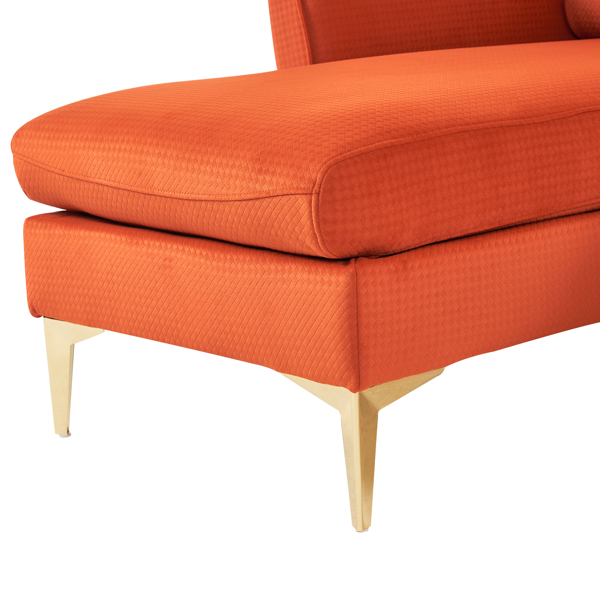 282*142*88cm Pushback Chair Shape Four Seats with Footstool Flannel Diamond Electroplated Gold Triple Leg Indoor Modular Sofa Burnt Orange Color