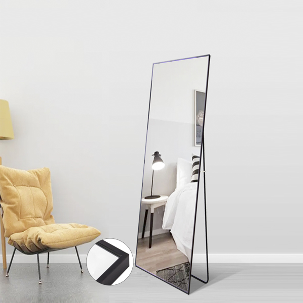 Full Length Mirror Floor Mirror Hanging Standing or Leaning, Bedroom Mirror Wall-Mounted Mirror with Black Aluminum Alloy Frame, 59" x 15.7"