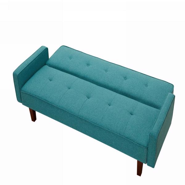 Green Sofa Bed, Modern Linen Sofa, Convertible Sleeper Sofa with Arms, Solid Wood Feet and Plastic Centre Feet