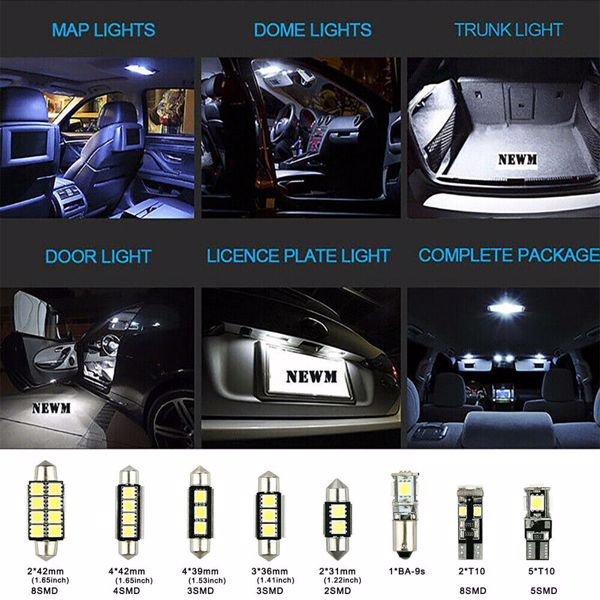 23Pcs Car Interior White LED Light Bulb Dome Trunk Door Replacement Lamp Kit