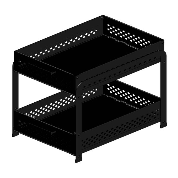 Double layer pull-out sink lower storage rack Kitchen counter lower storage cabinet Bathroom cabinet lower storage cabinet rack Sliding basket storage rack Cosmetics storage cabinet Black
