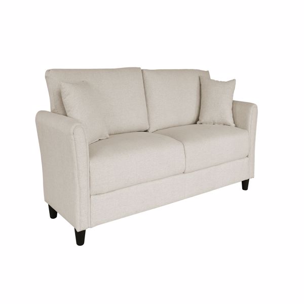 Off White Linen, Three-person Indoor Sofa, Two Throw Pillows, Solid Wood Frame, Plastic Feet