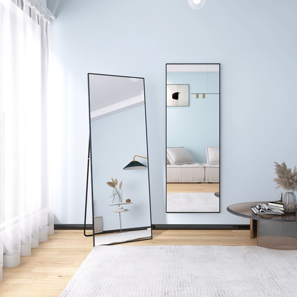 65" x 24" Wall Mounting Full Body Mirror, Full Length Mirror with Stand, Alloy Frame Full-Length Mirror for Living Room, Bedroom, Black