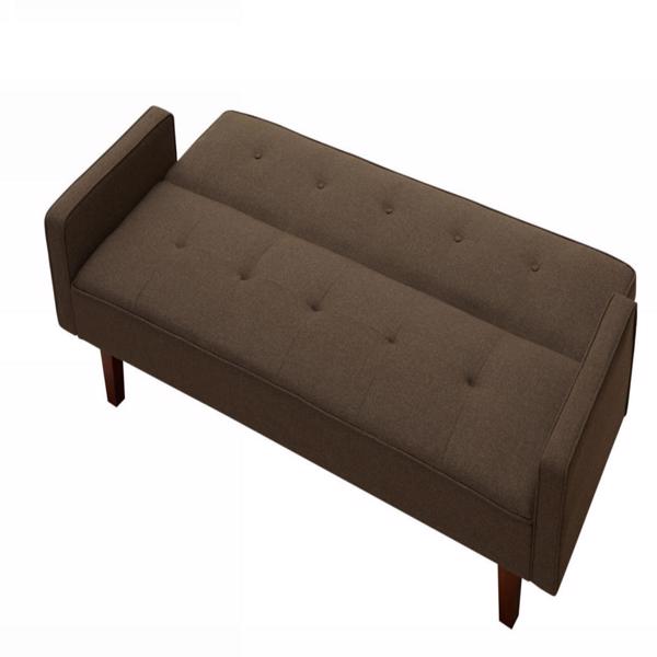 Brown Sofa Bed, Modern Linen Sofa, Convertible Sleeper Sofa with Arms, Solid Wood Feet and Plastic Centre Feet