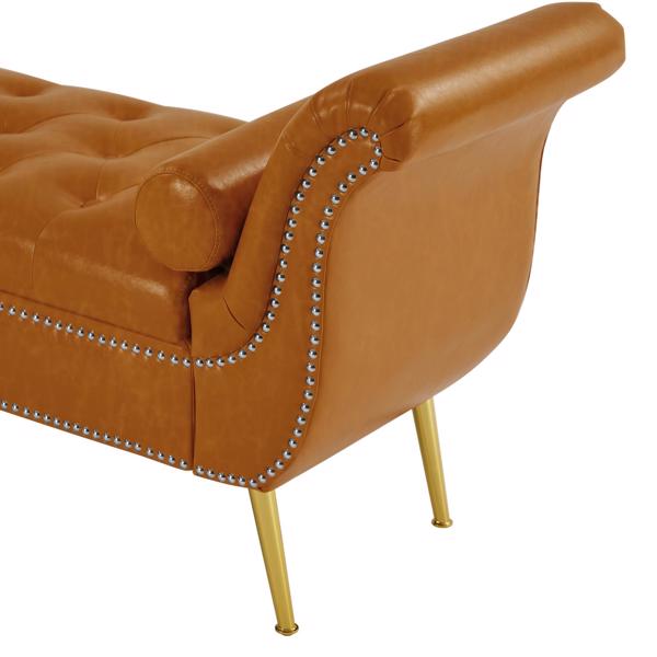 Brown, PU Leather, Metal Feet Upholstered Ottoman Bedroom Lounge Ottoman Flip Top Storage Sofa Bench