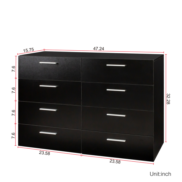 [] 8 Drawer Double Dresser for Bedroom, Wide Storage Cabinet for Living Room Home Entryway, Black