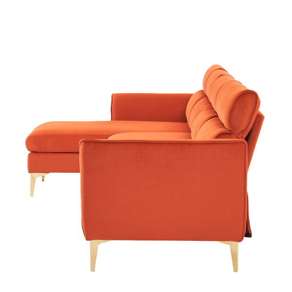 282*142*88cm Pushback Chair Shape Four Seats with Footstool Flannel Diamond Electroplated Gold Triple Leg Indoor Modular Sofa Burnt Orange Color