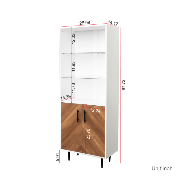 5 Tier Bookcase ， Book cabinet with 2 doors， Industrial Bookshelf Display Shelf Floor Standing for Home Office, Living Room, Bed Room