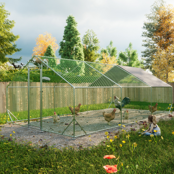 10 x 20 ftOutdoor Large Metal Chicken Run Coop with 1 piece of Waterproof Cover, Garden Backyard Walk-in Hen Cage Poultry Pet Hutch for Farm Use