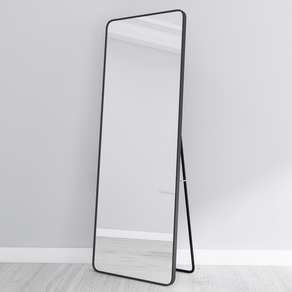 square rounded corners  Full Length Mirror Floor Mirror , Bedroom Mirror ，Dressing Mirror with Black Aluminum Alloy Frame，65" x 22"