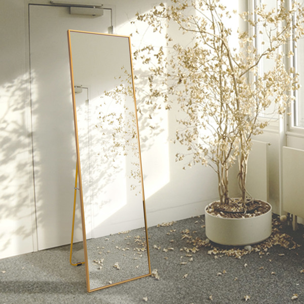 Full Length Mirror Floor Mirror Hanging Standing or Leaning, Bedroom Mirror Wall-Mounted Mirror with Gold Aluminum Alloy Frame，59" x 15.7"