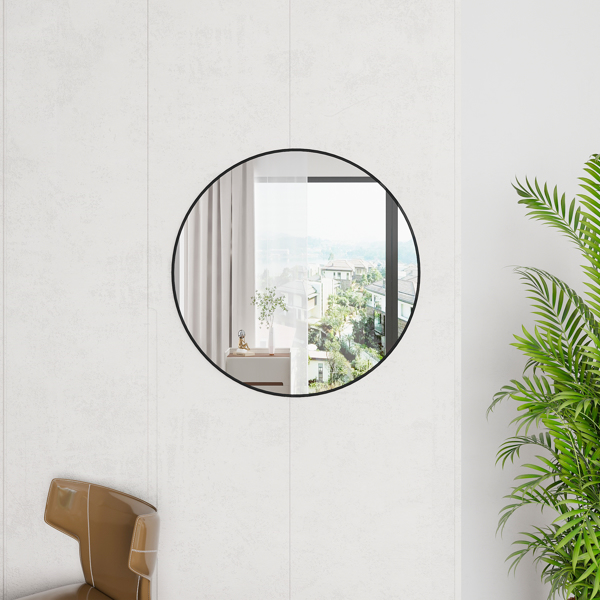 32" Wall Circle Mirror for Bathroom, Large Black Round Mirror for Wall, 32 inch Hanging Round Mirror for Living Room, Vanity, Bedroom