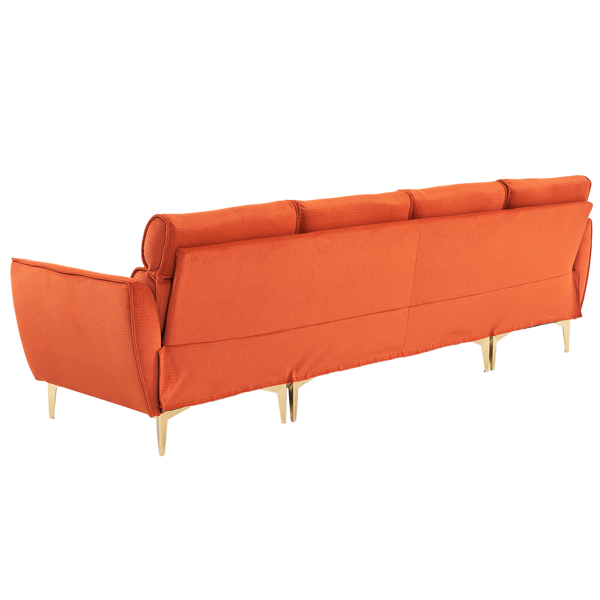 282*142*88cm Pushback Chair Shape Four Seats with Footstool Flannel Diamond Electroplated Gold Triple Leg Indoor Modular Sofa Burnt Orange Color