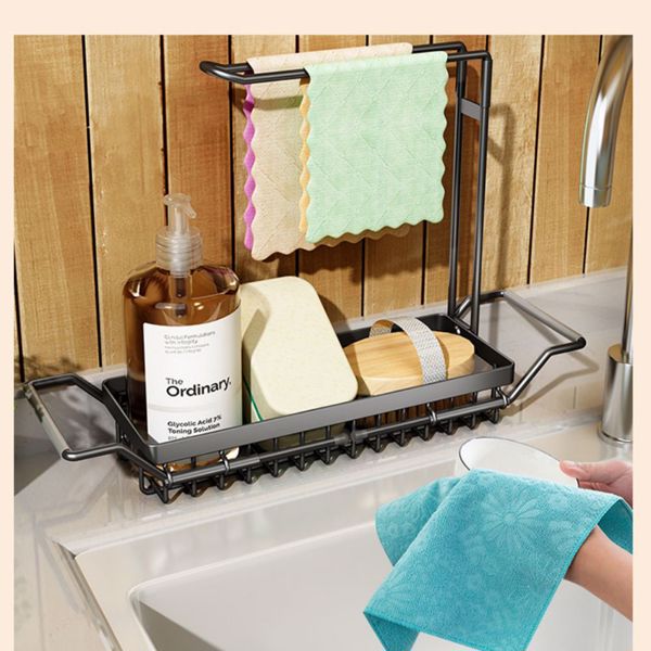  Stainless steel cloth holder, multifunctional sink, Lishui storage towel faucet, retractable sink storage rack, kitchen storage table, storage rack 
