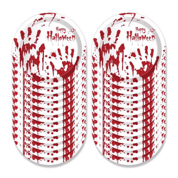  Halloween Blood Hand Bleeding Paper Plates Party Supplie Plates and Napkins Birthday Disposable Tableware Set Party Dinnerware Serves 8 Guests for Plates, Napkins, Cups 68PCS