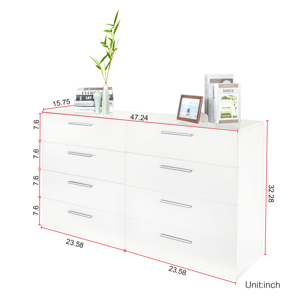 FCH 8 Drawer Double Dresser for Bedroom, Wide Storage Cabinet for Living Room Home Entryway, White