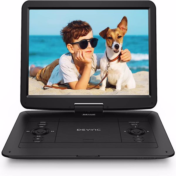 DEVINC 17.9" Portable DVD Player with 15.6" HD Swivel Screen, Support Multiple DVD CD Formats/USB/SD Card/Sync TV, 6 Hours Rechargeable Battery, Car Charger, Remote Control, Region Free, ZC-07 Black