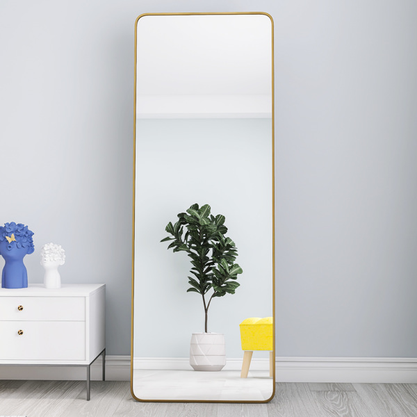 square rounded corners  Full Length Mirror Floor Mirror , Bedroom Mirror ，Dressing Mirror with Gold Aluminum Alloy Frame，65" x 22"