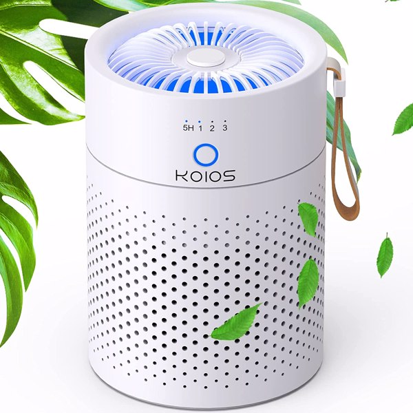 Air Purifiers for Bedroom Home, KOIOS H13 True HEPA Filter Air Purifiers for Desktop Office Car Pets with USB Cable, Small Air Cleaner, Night Light, Timer, Remove Smoke, P40 White, 周末不处理订单