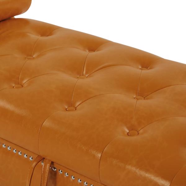 Brown, PU Leather, Metal Feet Upholstered Ottoman Bedroom Lounge Ottoman Flip Top Storage Sofa Bench
