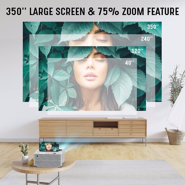 VIZONY Mini Projector with 5G WiFi and Bluetooth, 20000L 600ANSI Full HD Native 1080P Projector, Support 4k & 350" Display with Carry Case, Outdoor Movie Projector, (FBA 发货，周末不发货)