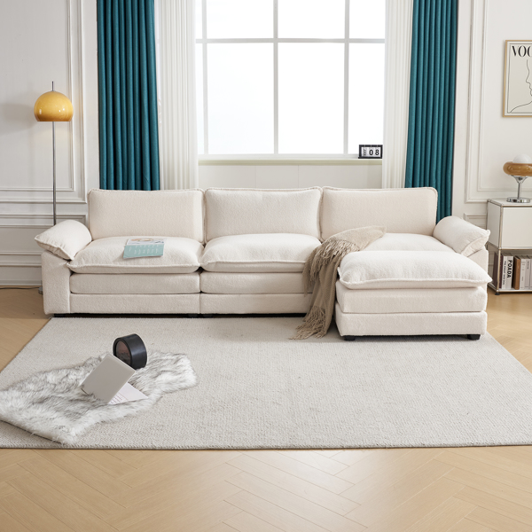 305*141*85 Teddy Velvet 3-Seater With Footstool Double Bag Indoor Modular Sofa Off White
