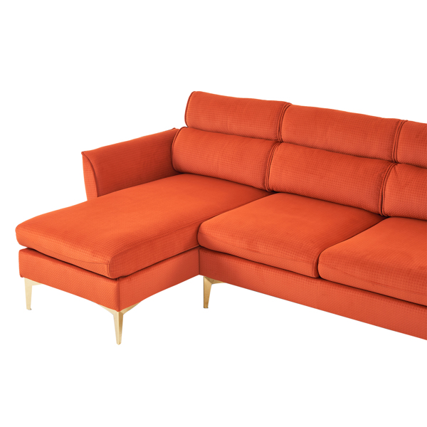 282*142*88cm Pushback Chair Shape Four Seats with Footstool Flannel Diamond Electroplated Gold Triple Leg Indoor Modular Sofa Burnt Orange Color