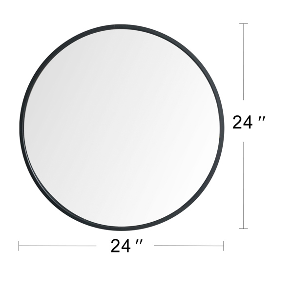 24" Wall Circle Mirror for Bathroom, Black Round Mirror for Wall, 24 inch Hanging Round Mirror for Living Room, Vanity, Bedroom