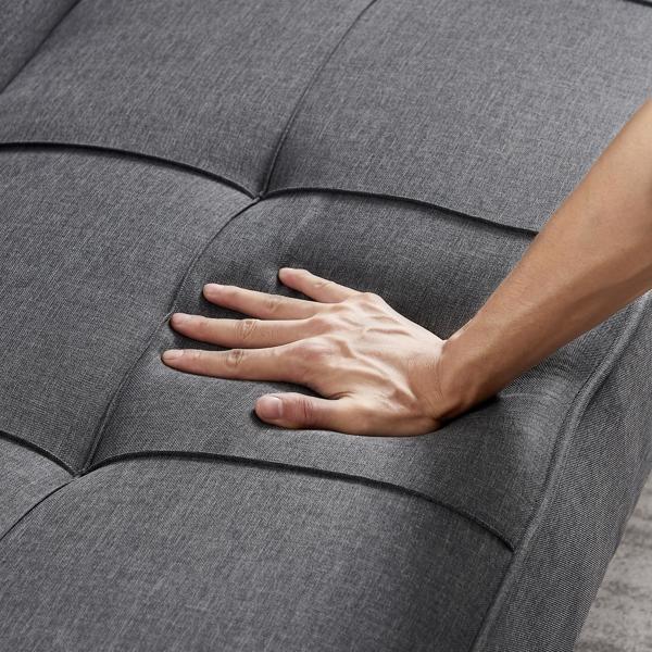 Grey Linen Sofa Bed, Convertible Sleeper Sofa with Arms, Solid Wood Feet and Plastic Centre Legs