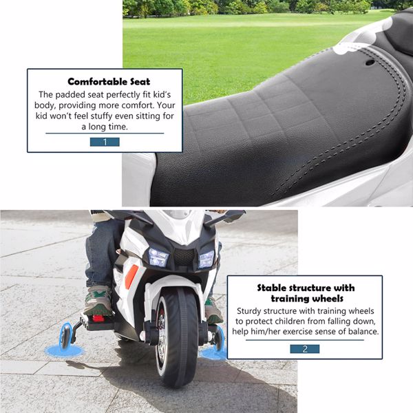 12V Battery Motorcycle, 2 Wheel Motorbike Kids Rechargeable Ride On Car Electric Cars Motorcycles--WHITE