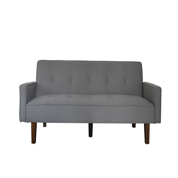 Light Grey Sofa Bed, Modern Linen Sofa, Convertible Sleeper Sofa with Arms, Solid Wood Feet and Plastic Centre Feet