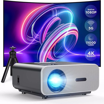Projector with 5G WiFi and Bluetooth, VACASSO Native 1080P Portable Projector 4K Supported with Tripod, 11000L Movie Home Projector Compatible with HDMI/TV Stick/iOS/Android/PS5