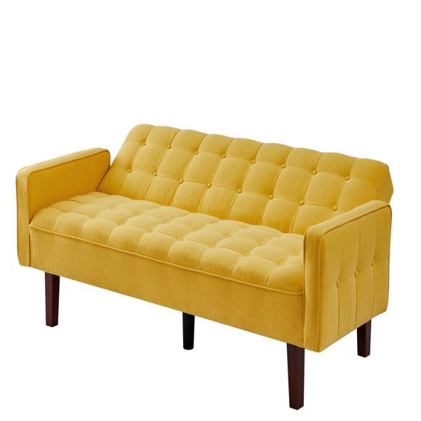 Yellow, Linen Futon Sofa Bed 73.62 Inch Fabric Upholstered Convertible Sofa Bed, Minimalist Style for Living Room, Bedroom.