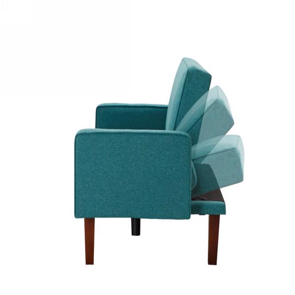 Green Sofa Bed, Modern Linen Sofa, Convertible Sleeper Sofa with Arms, Solid Wood Feet and Plastic Centre Feet