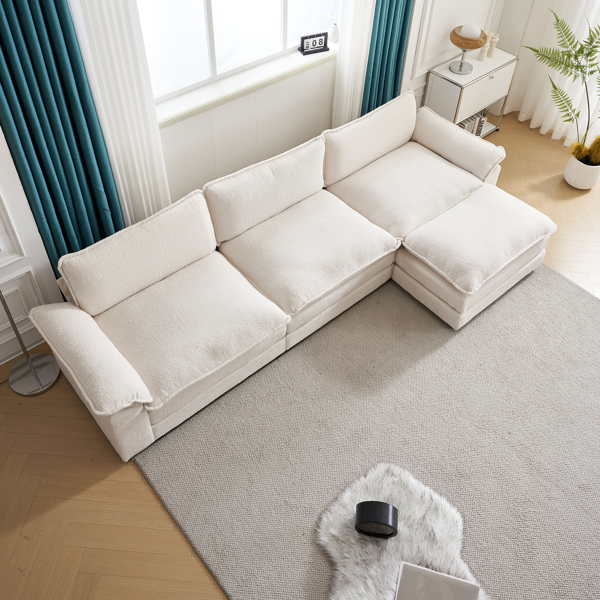 305*141*85 Teddy Velvet 3-Seater With Footstool Double Bag Indoor Modular Sofa Off White