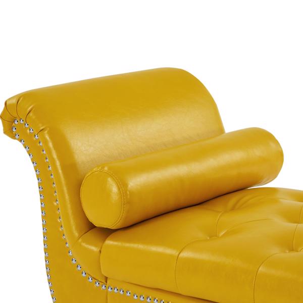 Yellow, PU Leather, Metal Feet Upholstered Ottoman Bedroom Lounge Ottoman Flip Top Storage Sofa Bench