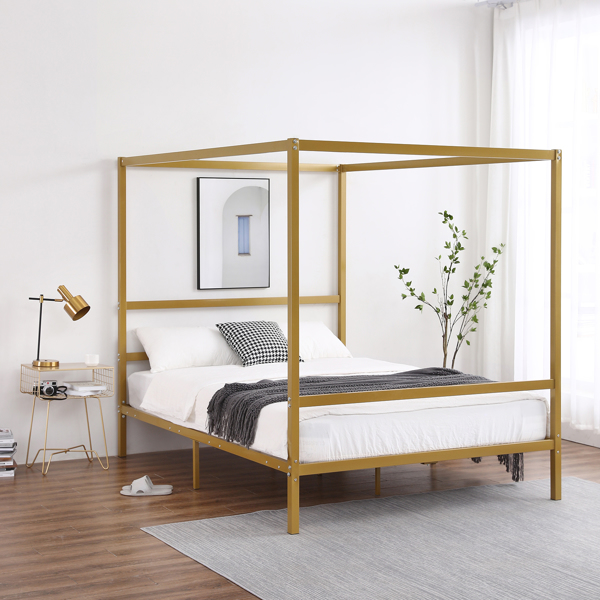 Mosquito Net Bed Simple Horizontal Strip Headboard  Golden Queen