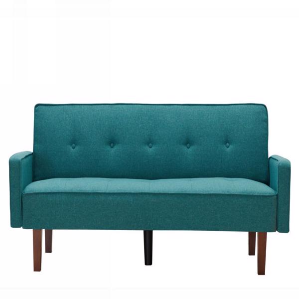 Green Sofa Bed, Modern Linen Sofa, Convertible Sleeper Sofa with Arms, Solid Wood Feet and Plastic Centre Feet