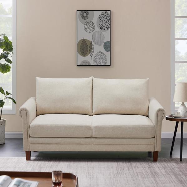 Beige, Frosted Cat's Claw Fabric Three-Seater Fabric Sofa