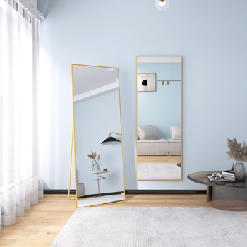 65\\" x 24\\" Wall Mounting Full Body Mirror, Full Length Mirror with Stand, Alloy Frame Full-Length Mirror for Living Room, Bedroom, Gold