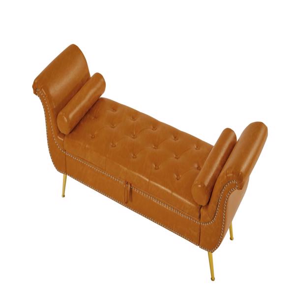 Brown, PU Leather, Metal Feet Upholstered Ottoman Bedroom Lounge Ottoman Flip Top Storage Sofa Bench