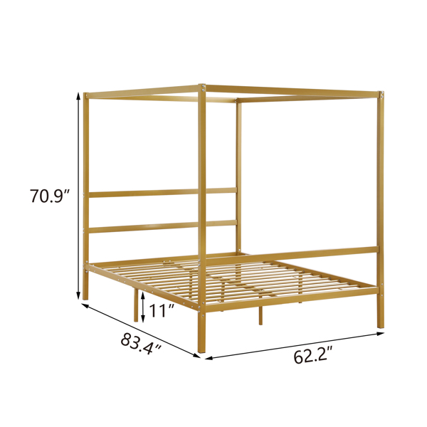 Mosquito Net Bed Simple Horizontal Strip Headboard  Golden Queen