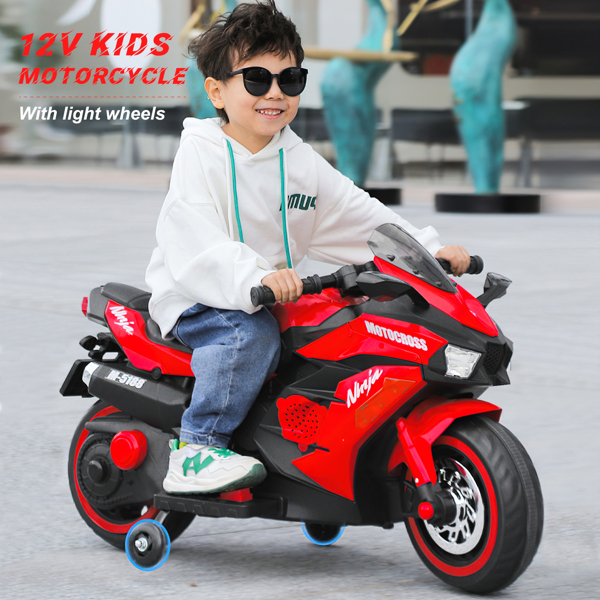 12V Battery Motorcycle, 2 Wheel Motorbike Kids Rechargeable Ride On Car Electric Cars Motorcycles--RED