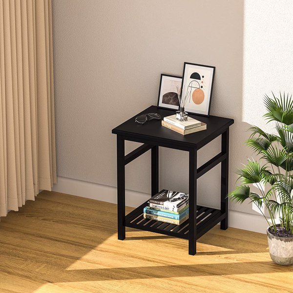 WTZ Nightstand, End Table, Bamboo Night Stand Bedside Table, Side Table for Bedroom Living Room Lounge, Space Saving, Easy to Assemble, NS-537 (1 Pack, Black)