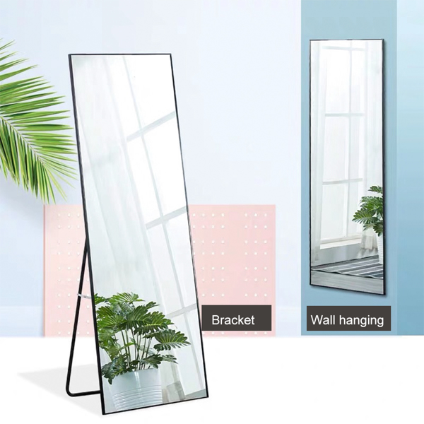 Full Length Mirror Floor Mirror Hanging Standing or Leaning, Bedroom Mirror Wall-Mounted Mirror with Black Aluminum Alloy Frame, 59" x 15.7"