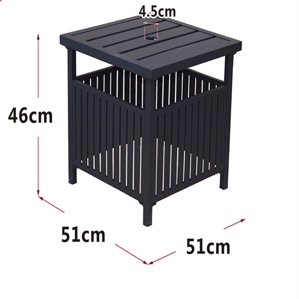 Patio Steel Bistro Dining Table with Umbrella Hole, Outdoor Leisure Coffee Table, Square Umbrella Table for Porch,Backyard,Garden, Black