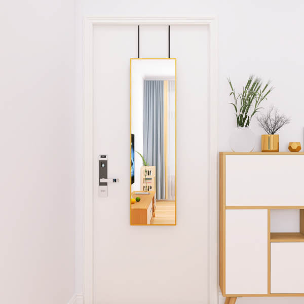 Full Length Mirror with Hanging Hooks for Door, Wall Mounted Decoration Dressing Mirror, Gold, 50” x 14”