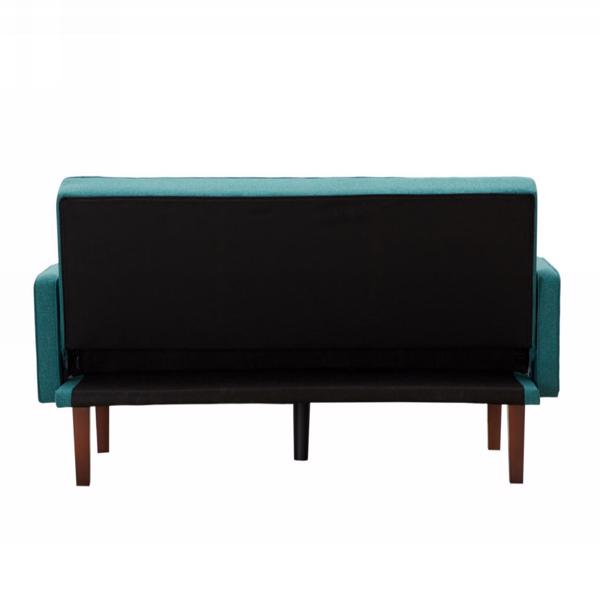 Green Sofa Bed, Modern Linen Sofa, Convertible Sleeper Sofa with Arms, Solid Wood Feet and Plastic Centre Feet