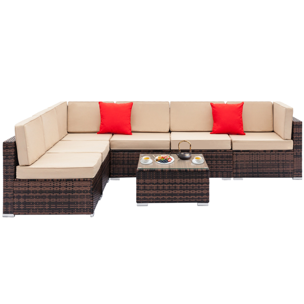 7pcs  Brown  Rattan Sofa Set